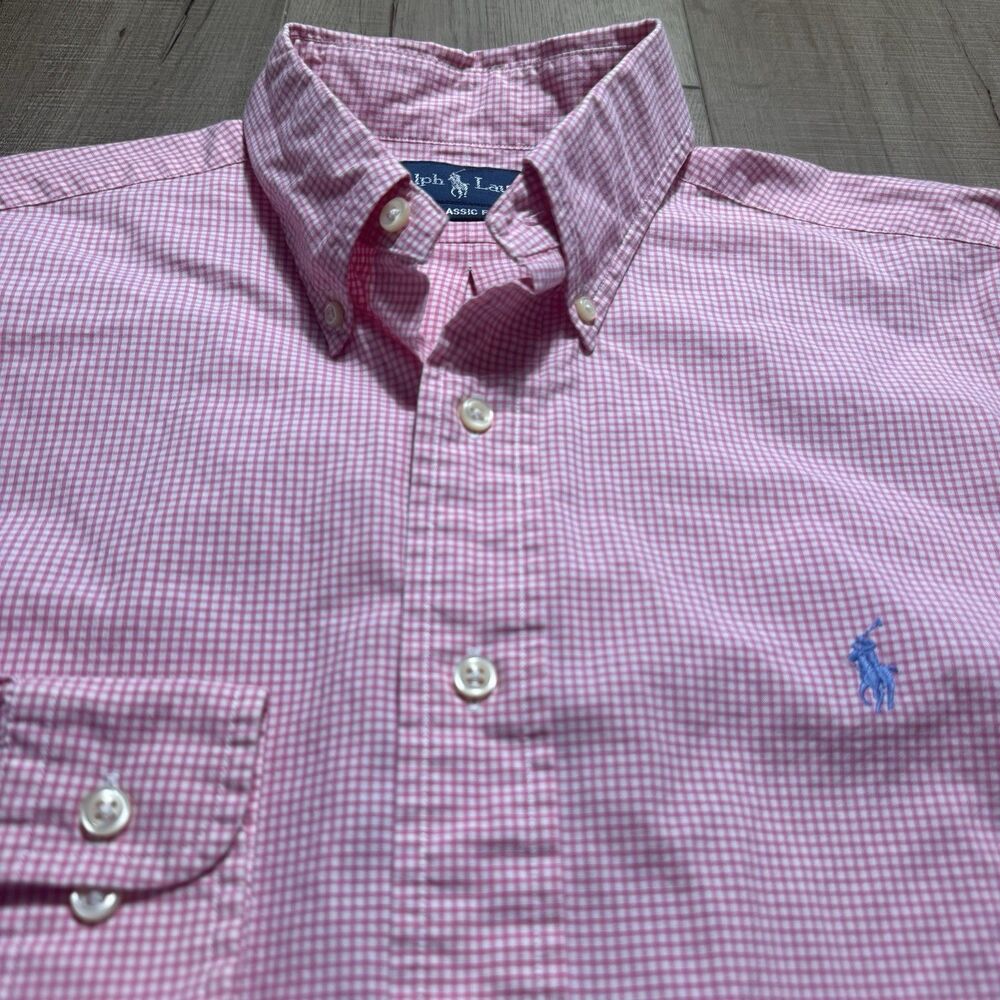 Polo Ralph Lauren Men’s 15.5 34/35 Gingham Classic Fit Button Up Shirt Pony Pink